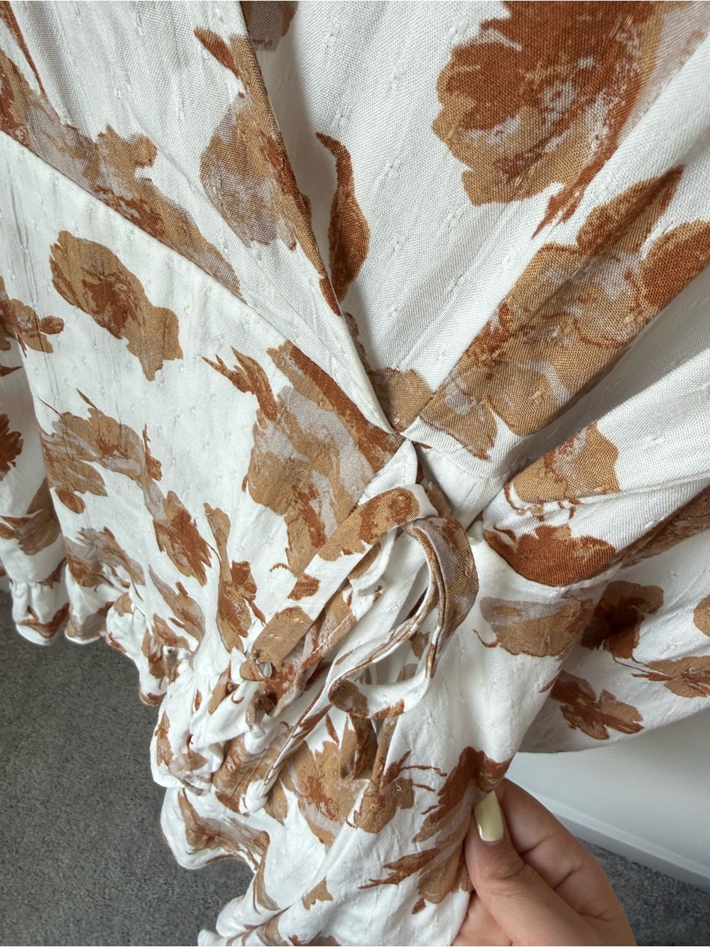 Altr’d State White Floral Wrap Dress with Brown Flower Print - Picture 4 of 7